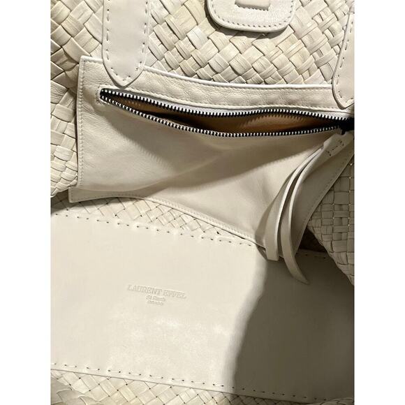 Laurent Effel St. Barth Woven Magnet Closure Beige Leather Handbag Tote - Picture 2 of 6